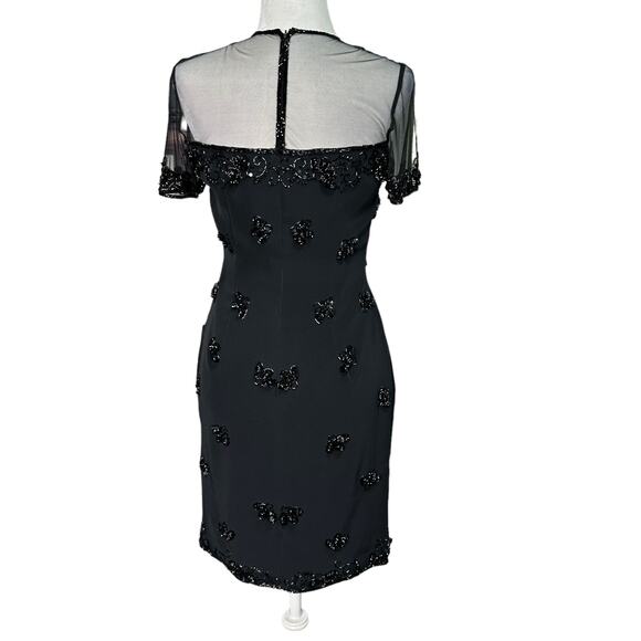 BLACK TIE Womens 4 Black Vintage Beaded Short Sleeve Cocktail Dress OLEG CASSINI - Picture 5 of 11